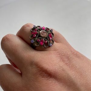 Purple & Pink Rhinestone Adjustable Ring